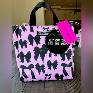 Betsey Johnson Insulted Lunch Tote - Bag Pink & Black Bow (NWT)